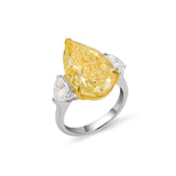 3 Stones Ring 11.30ct Fancy Pear Shape, & White 2 Heart Shape