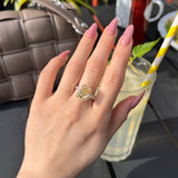 3Stones Ring - 3ct Cushion Cut Yellow Diamond Ring & 2 Half-Moon