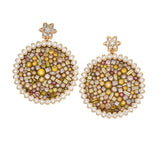 8.80 cts Cinnamon Color Diamond, Yellow Diamond & White Diamond Sunflower Drop Earrings