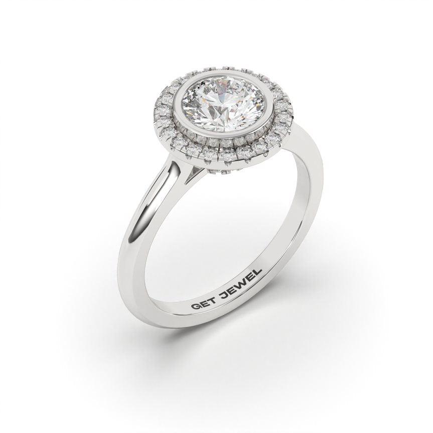 NOBEL - Round Halo Bezel Setting Smooth Sleeves Band