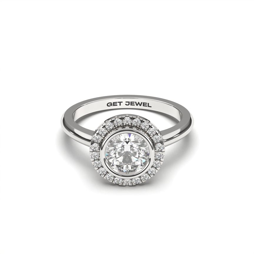 NOBEL Round Halo Bezel Setting Smooth Sleeves Band