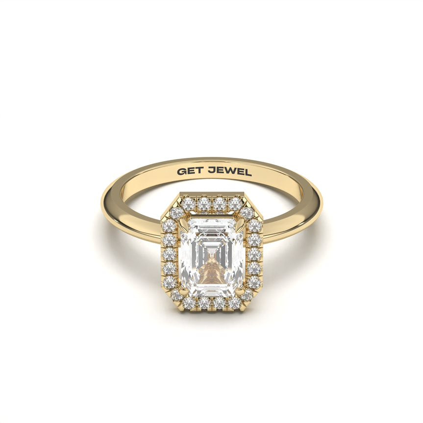 VELOUR - Emerald Halo 4 Prongs Smooth Band – GET-JEWEL.COM VELOUR - Emerald Halo 4 Prongs Smooth Band – GET-JEWEL.COM