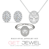 Full Halo Oval Set - 3.00ct Ring Earrings & Pendant - Lab Eco Diamonds