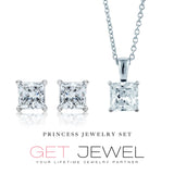 Classic Princess Cut Diamond  Set - Earrings & Pendant Set