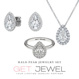 Full Halo Pear Diamond Set - 3.00ct Ring Earrings & Pendant - Lab Eco Diamonds
