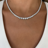 Degrade Riviera Graduated 3 Prongs Diamond Tennis Necklace - 11 Carat -15 Carats - Lab or Natural Diamonds