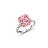 A 3CT Captivating Pink Radiant Cut Halo Ring