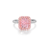 A 3CT Captivating Pink Radiant Cut Halo Ring
