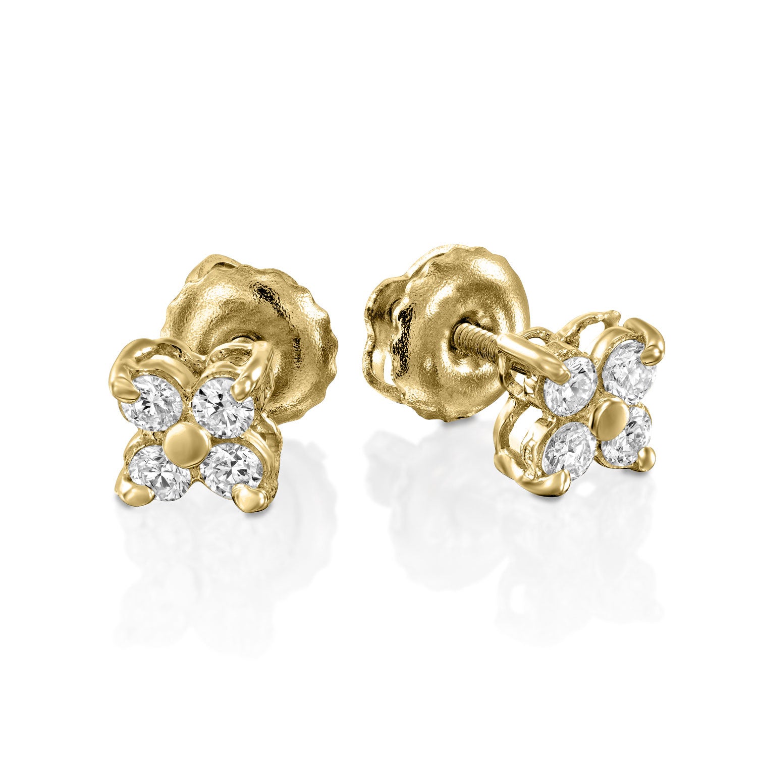 Rhombus - Round Shape Stud Earrings- Real Natural Diamonds
