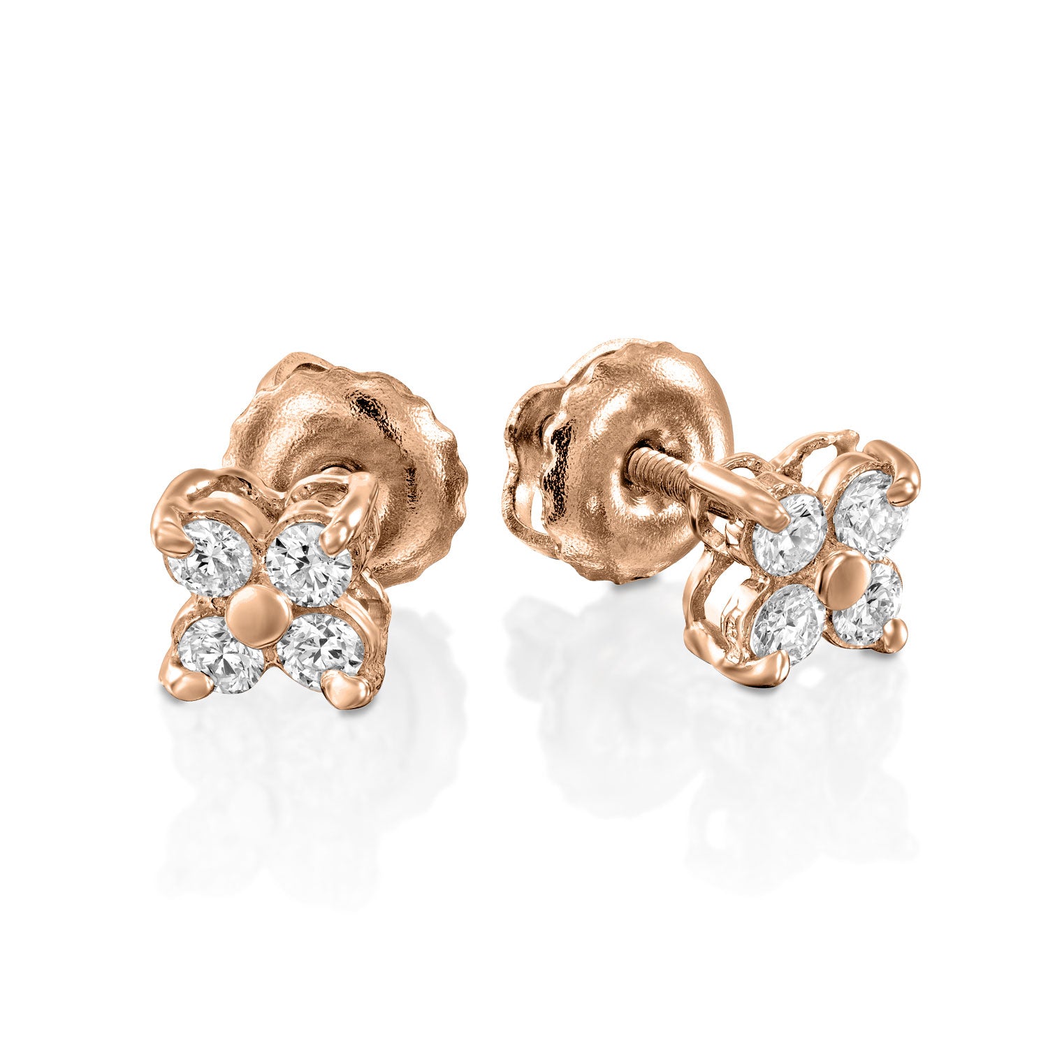 Rhombus - Round Shape Stud Earrings- Real Natural Diamonds