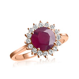 Dianna Princess - 3 Carats ROUND Natural Ruby Ring - Real Natural Diamonds