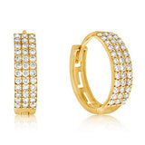 Small Diamonds Gypsy - Three-Rows Pave Earrings- Real Natural Diamonds