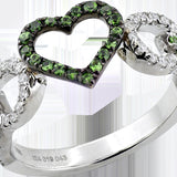 Green Gems Heart Ring - Various Diamond Combinations - Real Diamonds