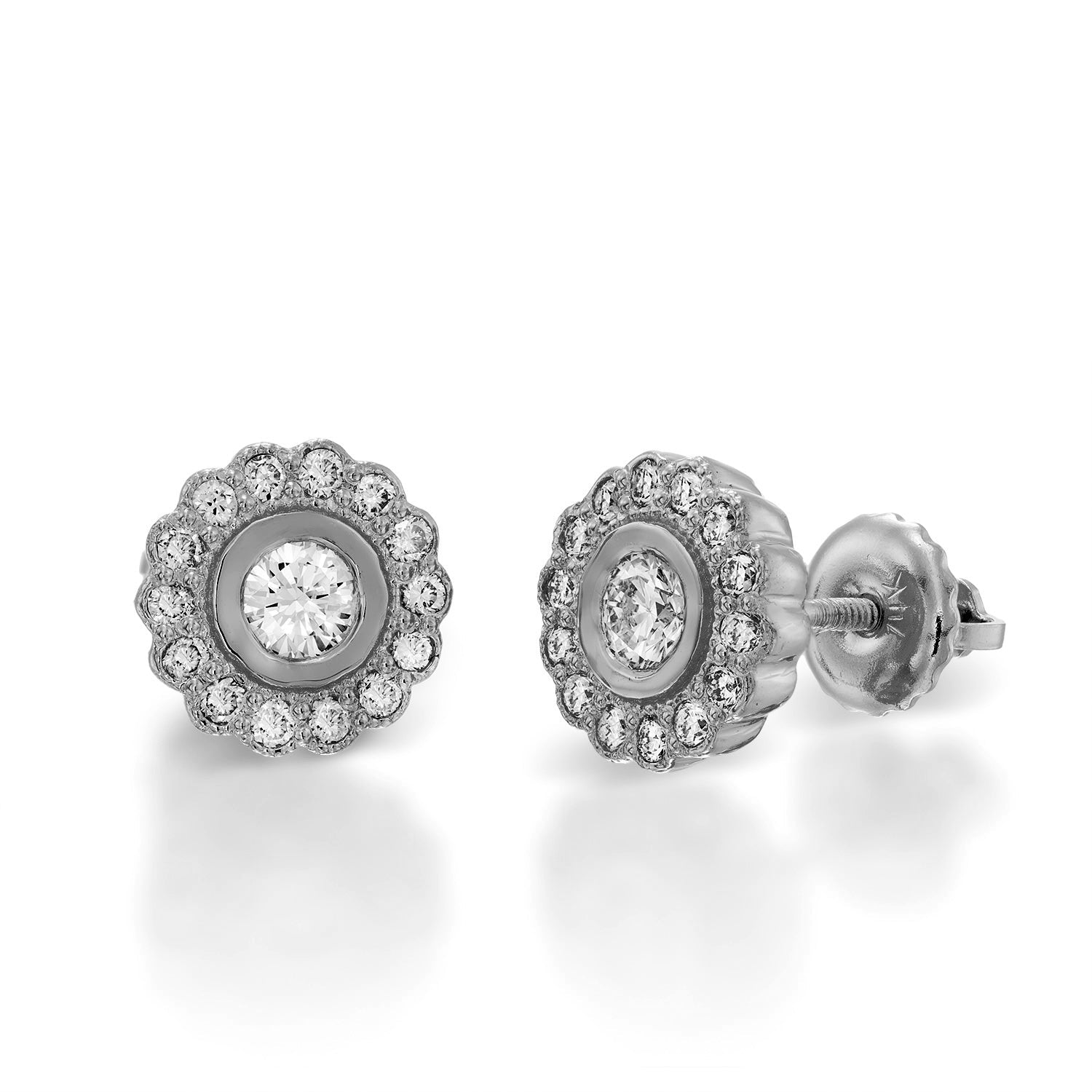 Halo Flower Design Stud Earring Natural Diamonds –