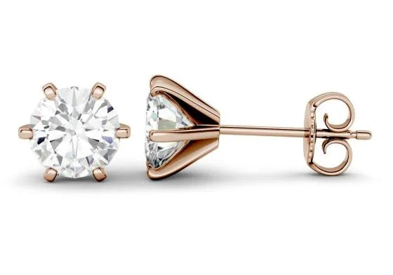 Melania - 6 Prongs Martini Round Brilliant Stud Earring- Lab Created Diamonds