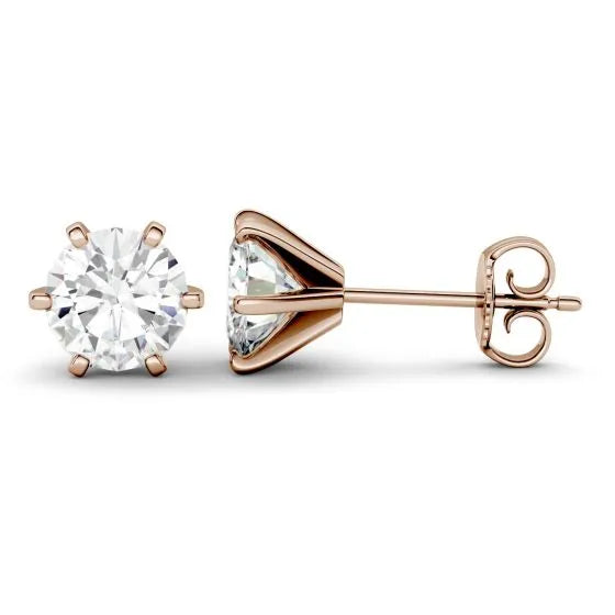 Melania - 6 Prongs Martini Round Brilliant Stud Earring- Lab Created Diamonds