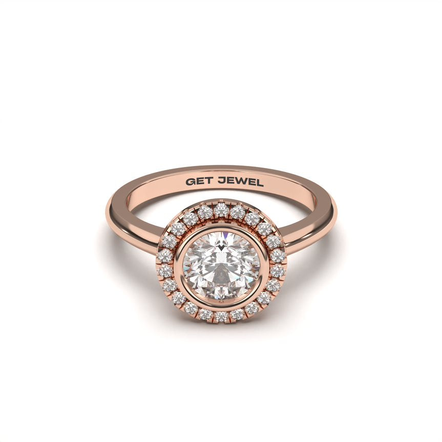 NOBEL Round Halo Bezel Setting Smooth Sleeves Band –