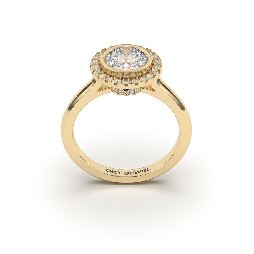 NOBEL Round Halo Bezel Setting Smooth Sleeves Band