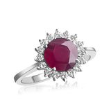 Dianna Princess - 3 Carats ROUND Natural Ruby Ring - Real Natural Diamonds