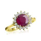 Dianna Princess - 3 Carats ROUND Natural Ruby Ring - Real Natural Diamonds