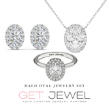 Full Halo Oval Set - Ring Earrings & Pendant - Lab Eco Diamonds