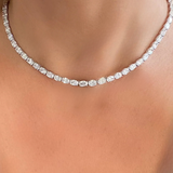 Horizontal Straight Line Oval Shape Diamond Tennis Necklace (0.30/0.50/ 1 Carats)- 25- 100 Carats - Lab or Natural Diamonds