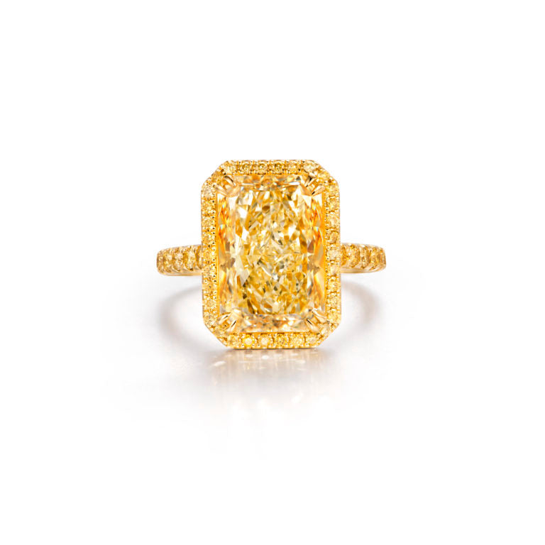 6.35ct Radiant Yellow Diamond Ring & Yellow Gold