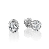 Illusion Micro Pave - Round Shape Stud Earrings- Real Natural Diamonds