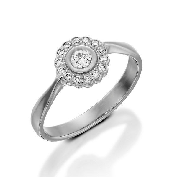 Halo Flower - Design Ring- Real Natural Diamonds