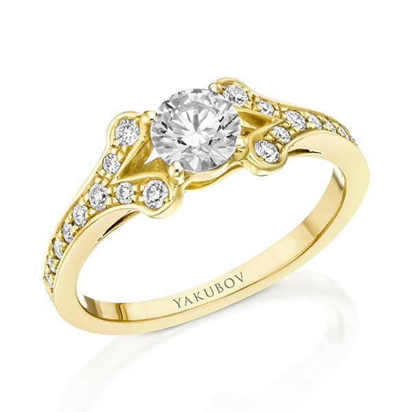 Diamond Shield - Double V Settings Solitaire Ring- Real Natural Diamonds
