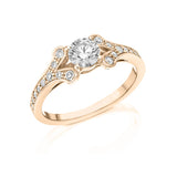 Diamond Shield - Double V Settings Solitaire Ring- Real Natural Diamonds