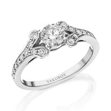 Diamond Shield - Double V Settings Solitaire Ring- Real Natural Diamonds