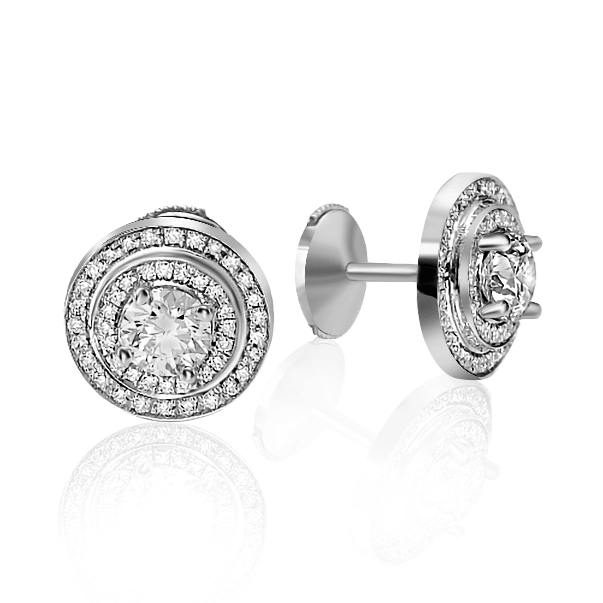 Double Halo Annabel - Round Brilliant Stud Earring - Lab Growing Diamonds