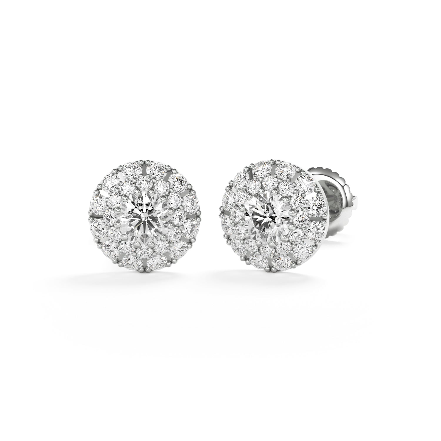 Double Halo Olivia - Round Brilliant Stud Earring - Lab Growing Diamonds
