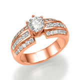 Mix Pave - Trio Band Solitaire Ring- Lab Created Diamonds