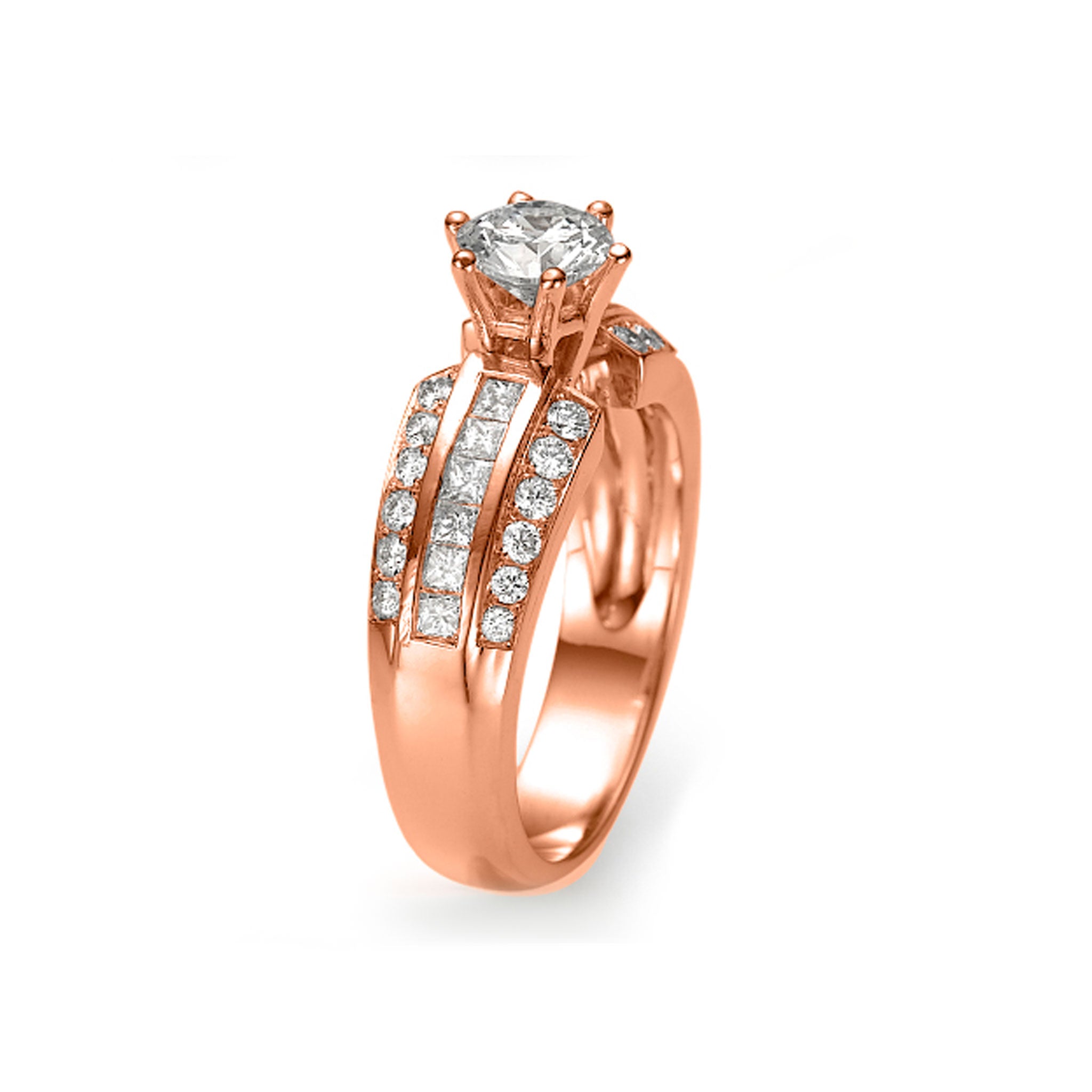Mix Pave - Trio Band Solitaire Ring- Lab Created Diamonds