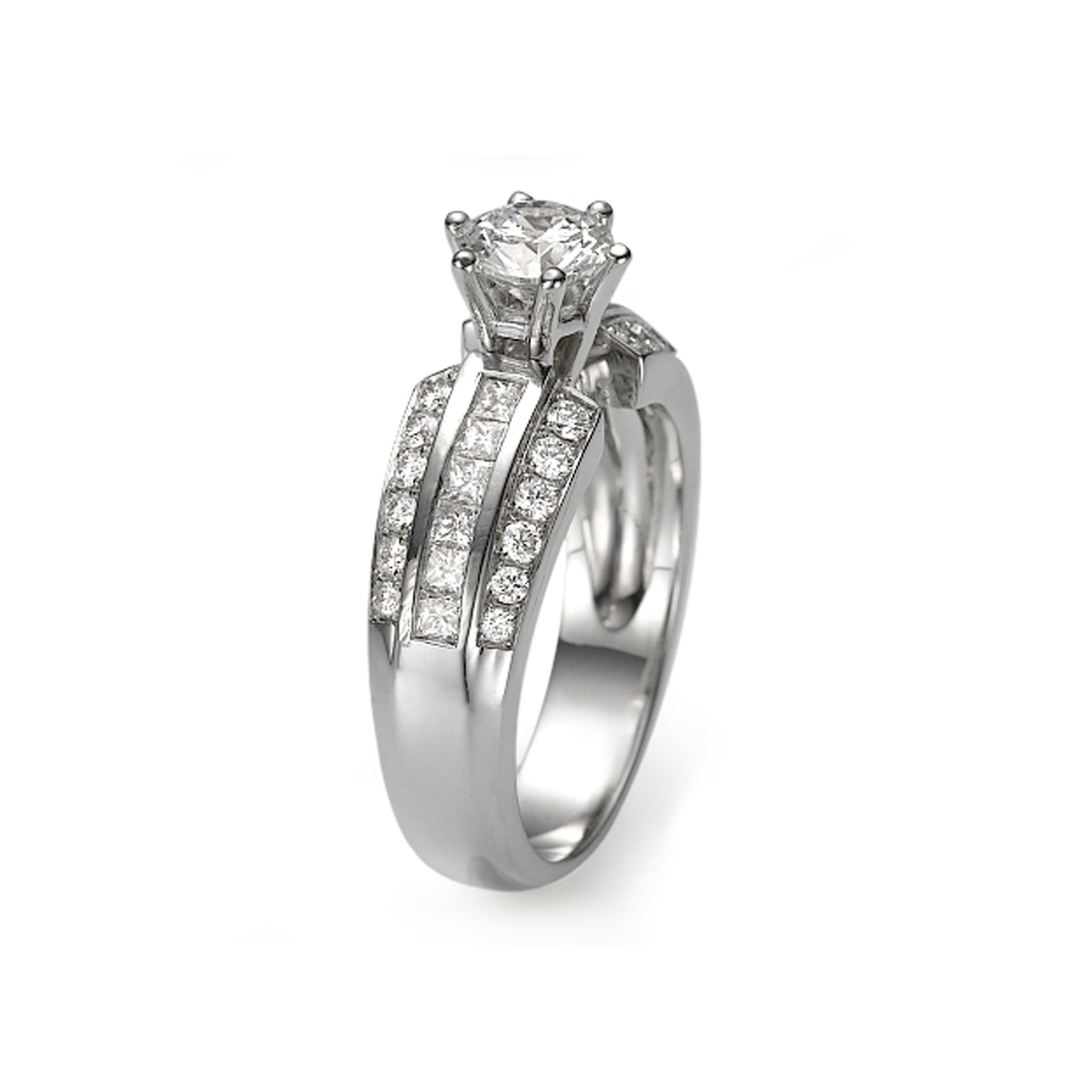 Mix Pave - Trio Band Solitaire Ring- Lab Created Diamonds