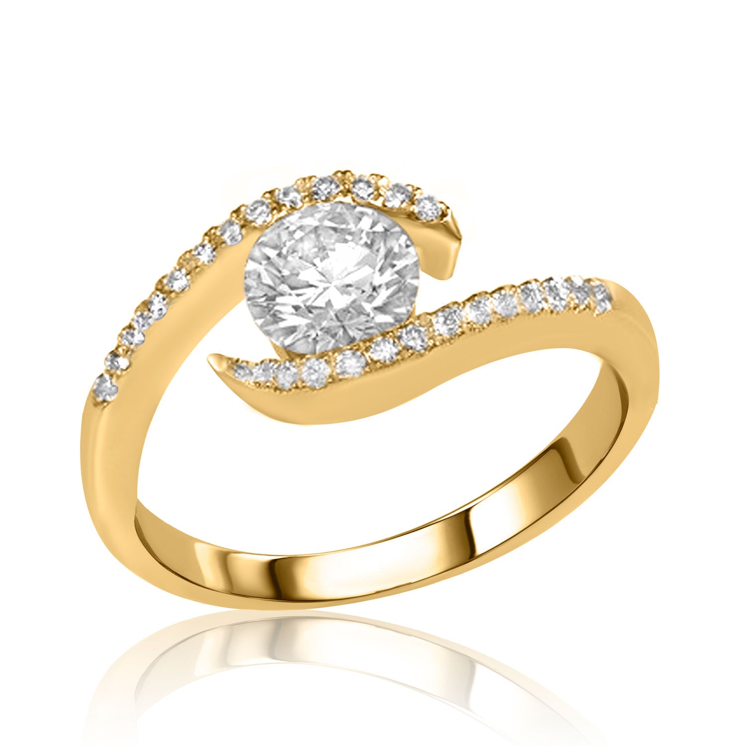 Swan Lake - Solitaire Ring- Lab Created Diamonds